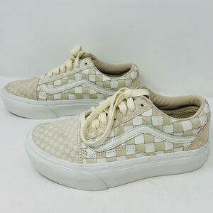 Vans Cream and White Woven Leather Low-Top Sneakers